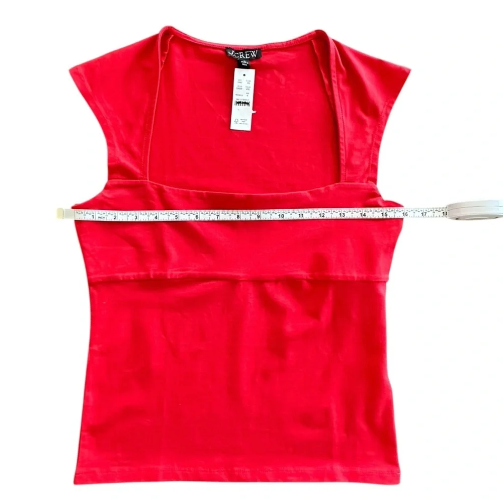 NEW J. CREW‎ Squareneck cap-sleeve top in stretch cotton blend red Size Medium - Picture 4 of 7